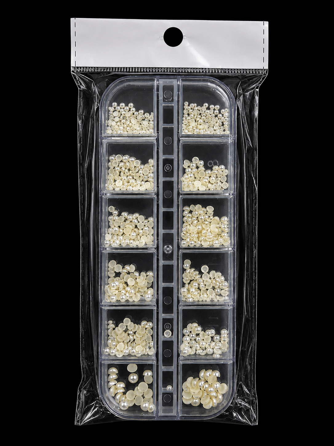 WHITE PEARL NAIL ART ACCESSORIES IN A 12-GRID ORGANIZER BOX