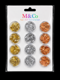 NAIL ART DECORATION FOIL SET FEATURING METALLIC FLAKES IN GOLD, SILVER, COPPER
