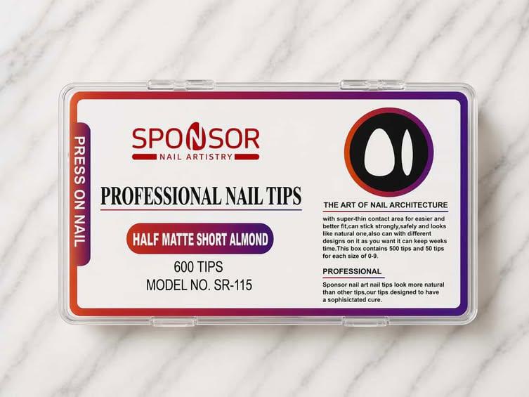 SPONSOR HALF MATTE SHORT ALMOND NAIL TIPS (600TIPS)