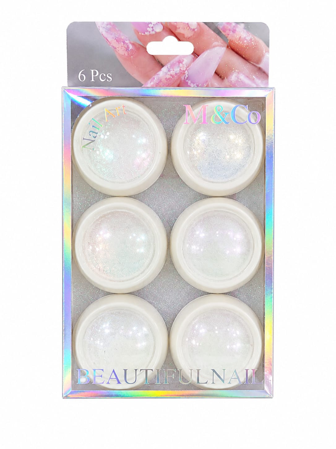 6 PIECE NAIL ART POWDER ( CHROME )