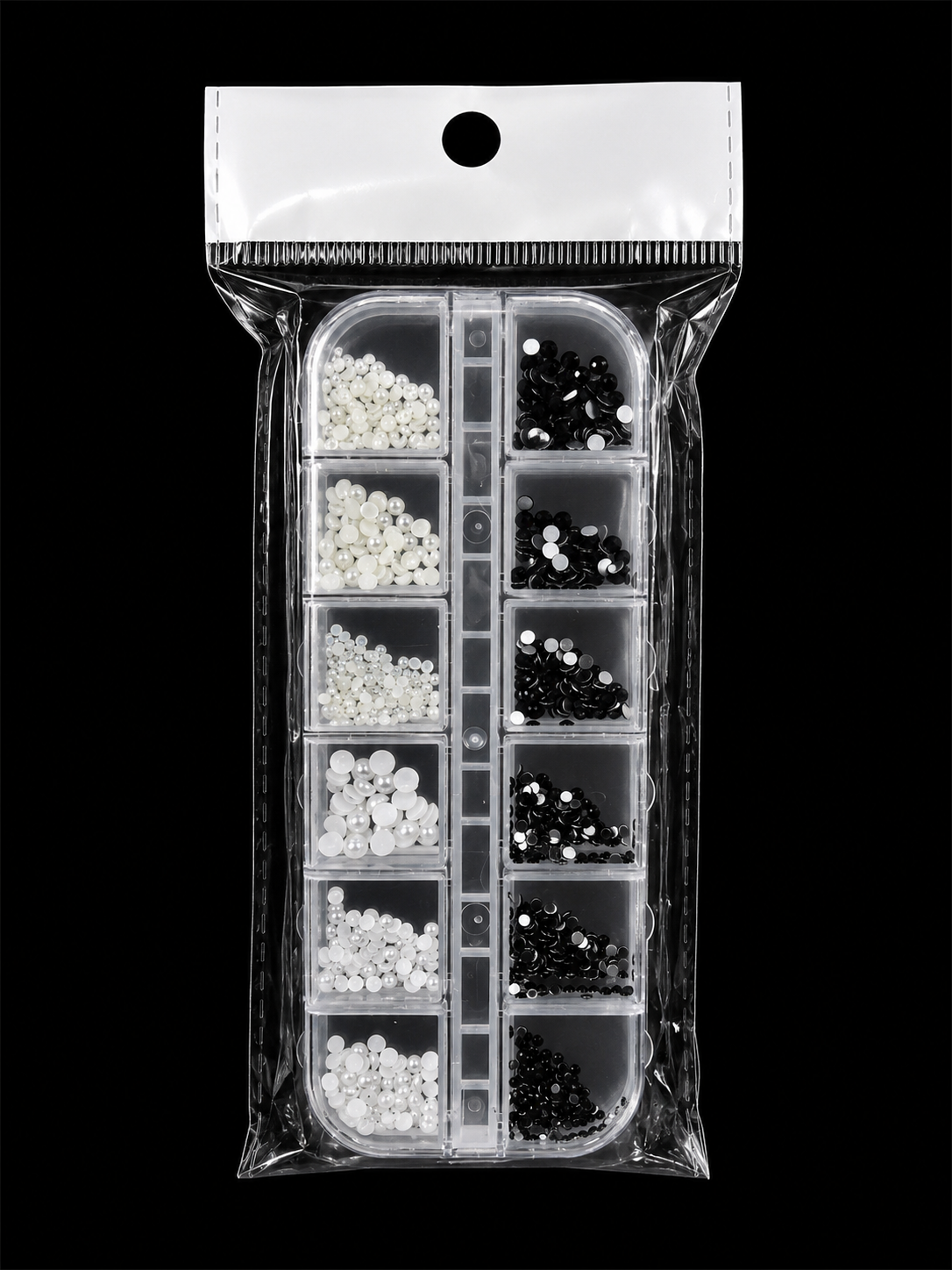 PEARL AND RHINESTONE NAIL ART ACCESSORIES IN A STORAGE BOX